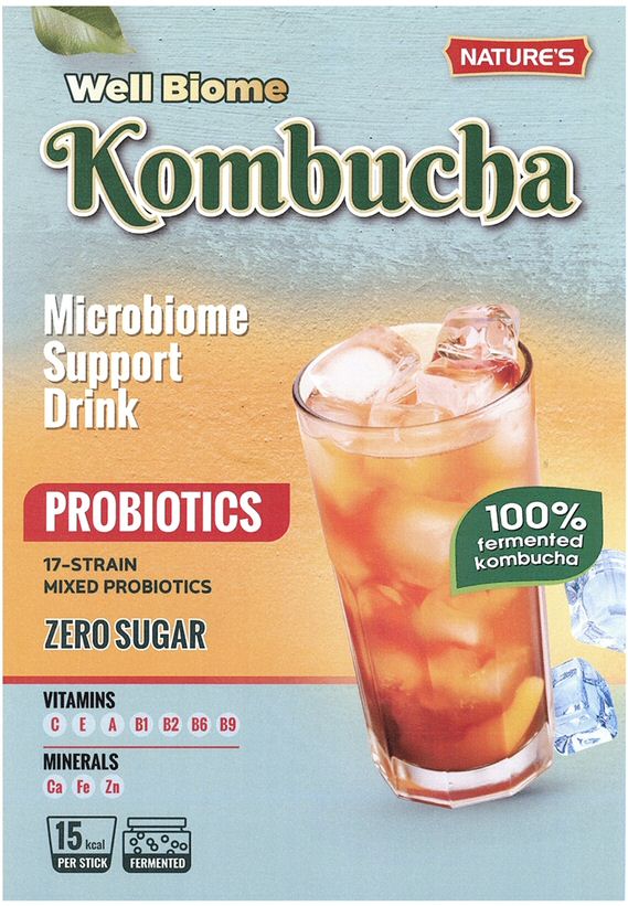 Paraqitja e markës NATURE'S Well Biome Kombucha Microbiome Support Drink PROBIOTICS