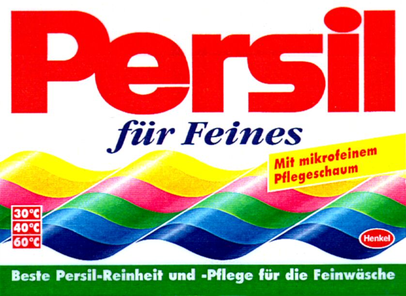 Paraqitja e markës Persil fur Feines Mit mikrofeinem Pflegeschaum Henkel Beste Persil-Reinheit und -Pflege fur die Feinwasche