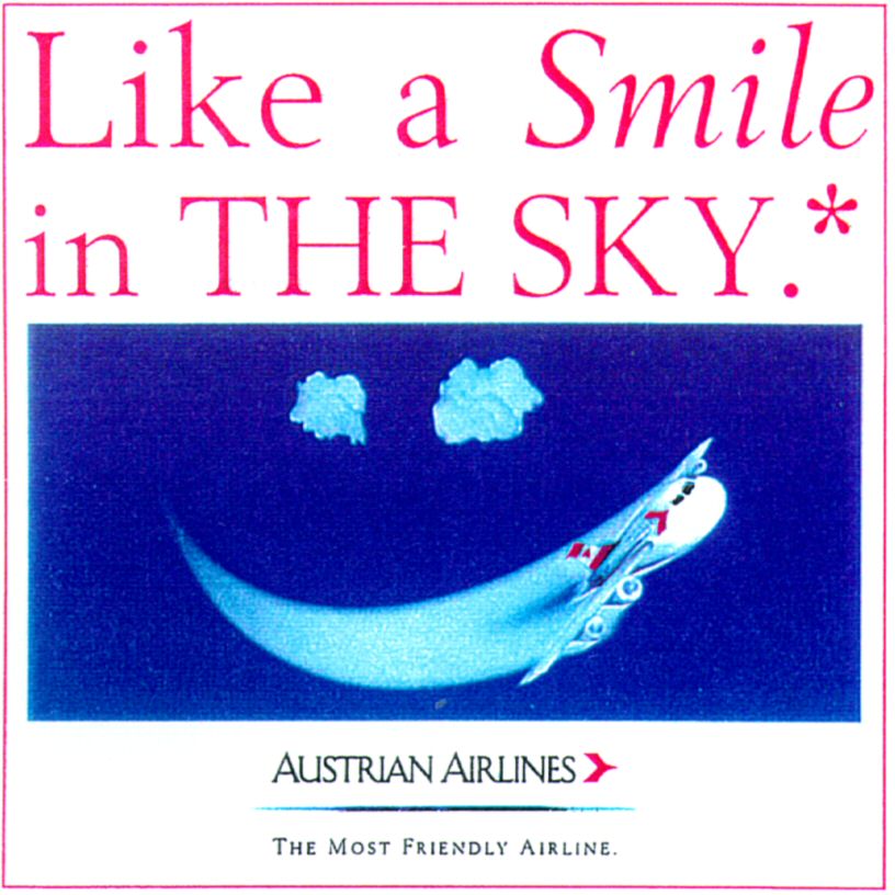 Paraqitja e markës Like a Smile in THE SKY AUSTRIAN AIRLINES THE MOST FRIENDLY AIRLINE