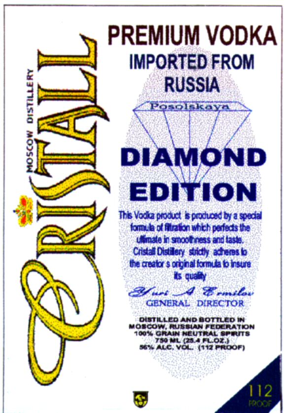Paraqitja e markës CRISTAL PREMIUM VODKA IMPORTED FROM RUSSIA DIAMOND EDITION