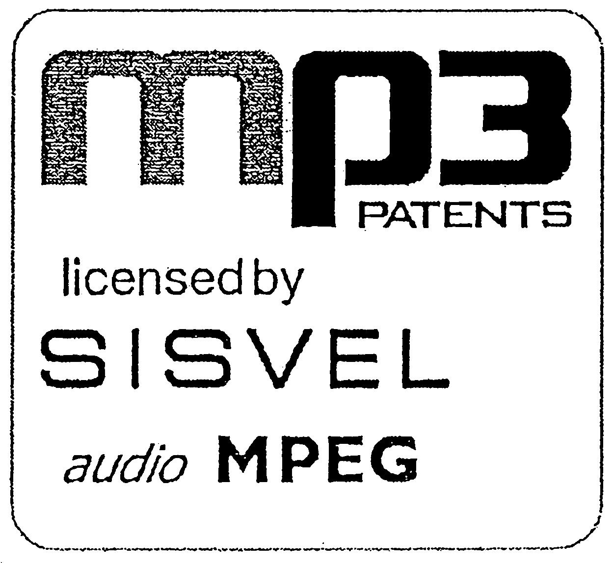 Paraqitja e markës mp3 PATENTS licensed by SISVEL audio MPEG