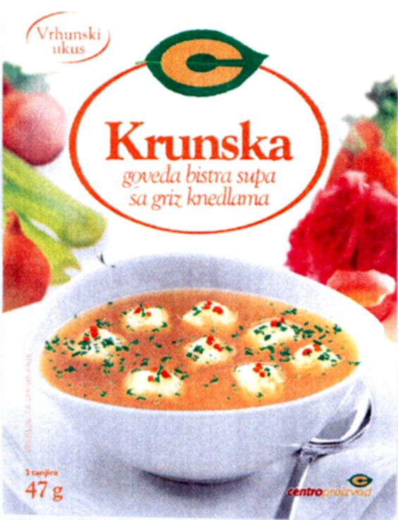 Paraqitja e markës Krunska goveda bistra supa sa griz knedlama