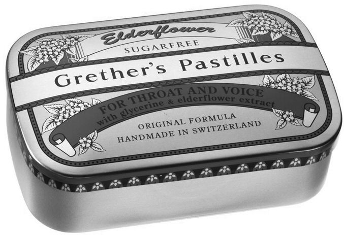 Paraqitja e markës Elderflower SUGARFREE Grether's Pastilles FOR THROAT AND VOICE with glycerine & elderflower extract