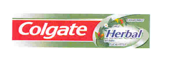 Paraqitja e markës COLGATE HERBAL (e kuqe/e bardhe/nuanca gri/blu/jeshile/portokalli)