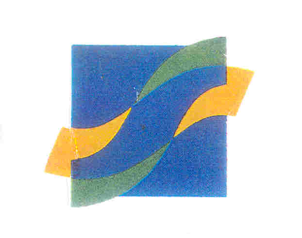 Paraqitja e markës RIBBONS IN SQUARE (blu, e verdhe, jeshile)