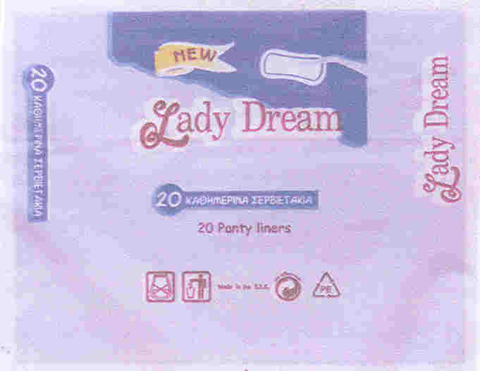 Paraqitja e markës LADY DREAM (lejla e hapur dhe e erret, ebardhe, e verdhe, e kuqe)