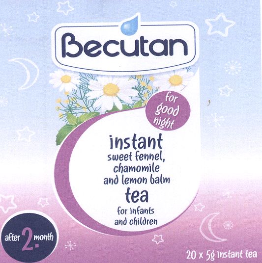Paraqitja e markës Becutan instant sweet fennel, chamomile and lemon balm tea