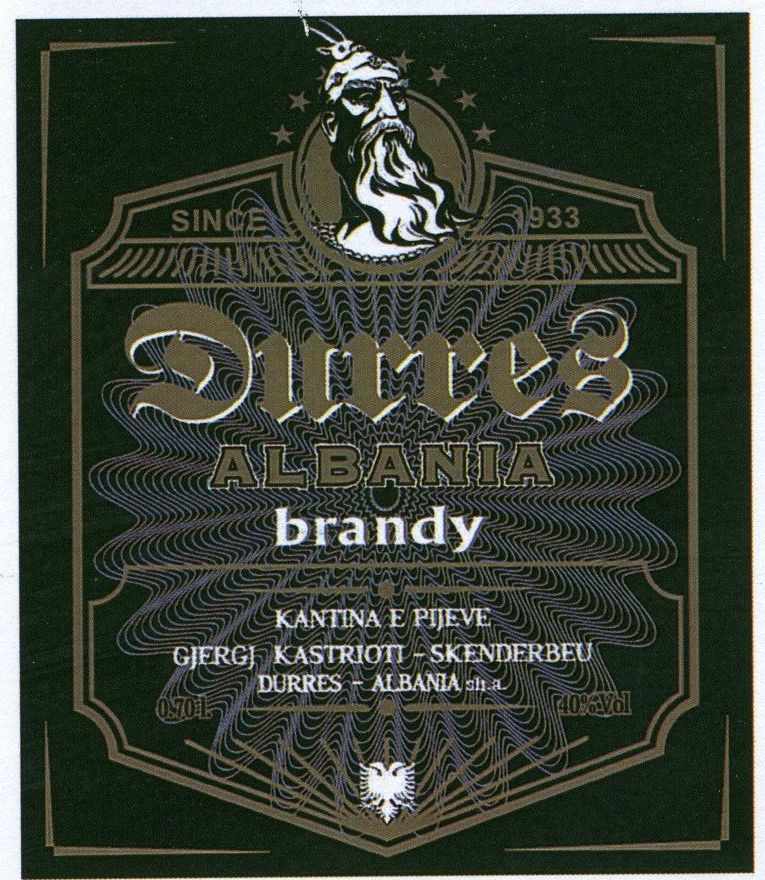 Paraqitja e markës Durrës ALBANIA brandy-KANTINA E PIJEVE GJERGJ KASTRIOTI -SKENDERBEU DURRES