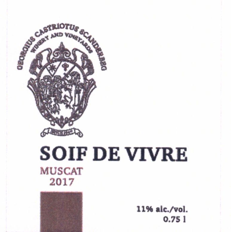Paraqitja e markës GEORGEIUS CASTRIOTUS SCANDERBEG WINERY AND VINEYARDS SOIF DE VIVRE MUSCAT
