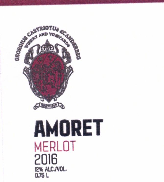Paraqitja e markës GEORGEIUS CASTRIOTUS SCANDERBEG WINERY AND VINEYARDS AMORET MERLOT 2016