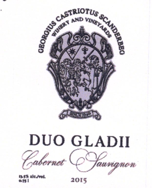 Paraqitja e markës GEORGEIUS CASTRIOTUS SCANDERBEG WINERY AND VINEYARDS DUO GLADII Cabernet Sauvignon 2015