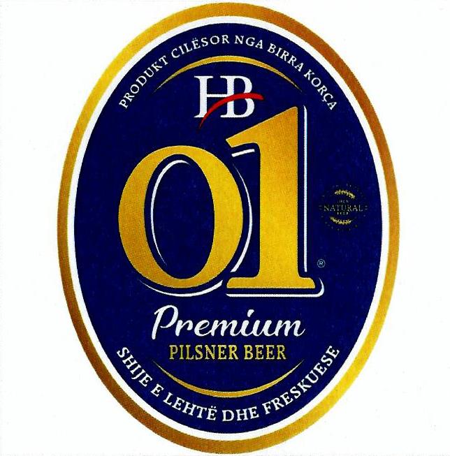 Paraqitja e markës 01 HB PRODUKT CILËSOR NGA BIRRA KORÇA Premium PILSNER BEER SHIJE E LEHTË DHE FRESKUESE