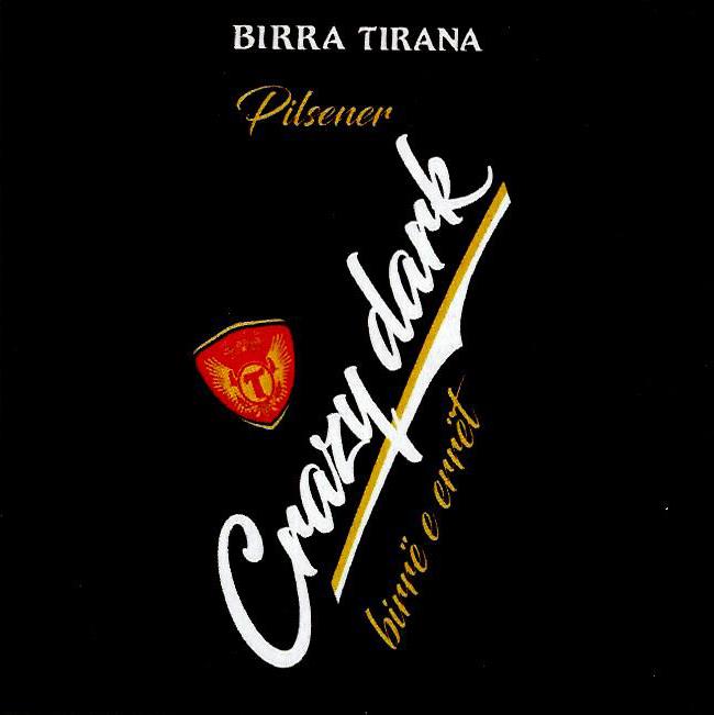 Paraqitja e markës Crazy Dark birrë e errët Birra Tirana Pilsener