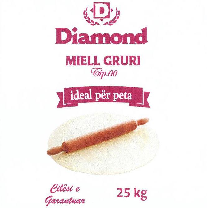 Paraqitja e markës Diamond MIELL GRURI Tip.00 Ideal per peta Cilesi e Garantuar 25 Kg