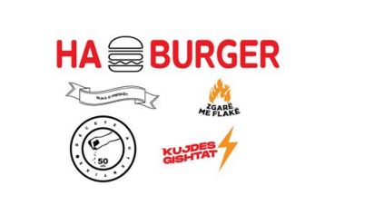 Paraqitja e markës HA BURGER zgare me flake buka e fresket kujdes gishtat recete autentike 50 vite