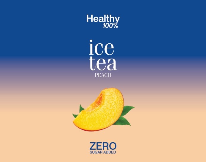 Paraqitja e markës ICE TEA PEACH zero sugar added healthy 100%