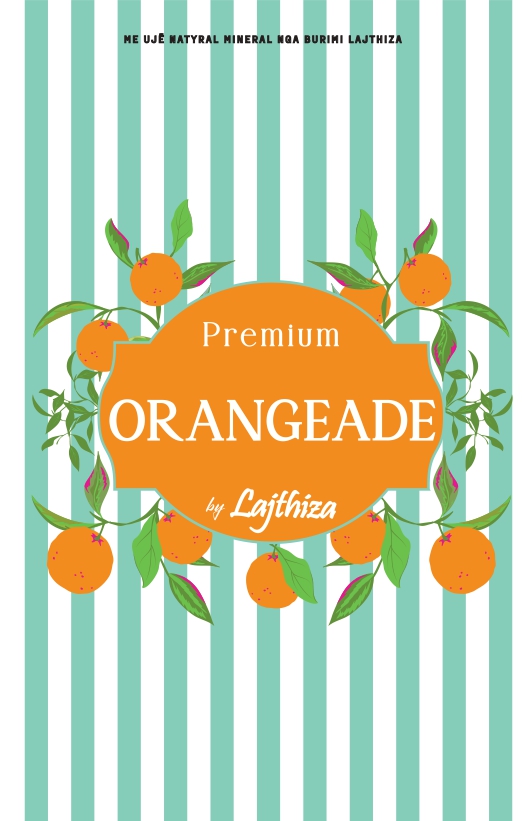 Paraqitja e markës Premium Orangeade by Lajthiza me uje natyral mineral nga burimi,