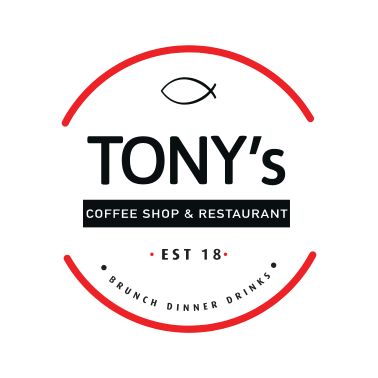 Paraqitja e markës TONY 's - EST 18 - Coffee, Shop & Restaurant, EST 18 dhe Brunch, Dinner, Drinks.