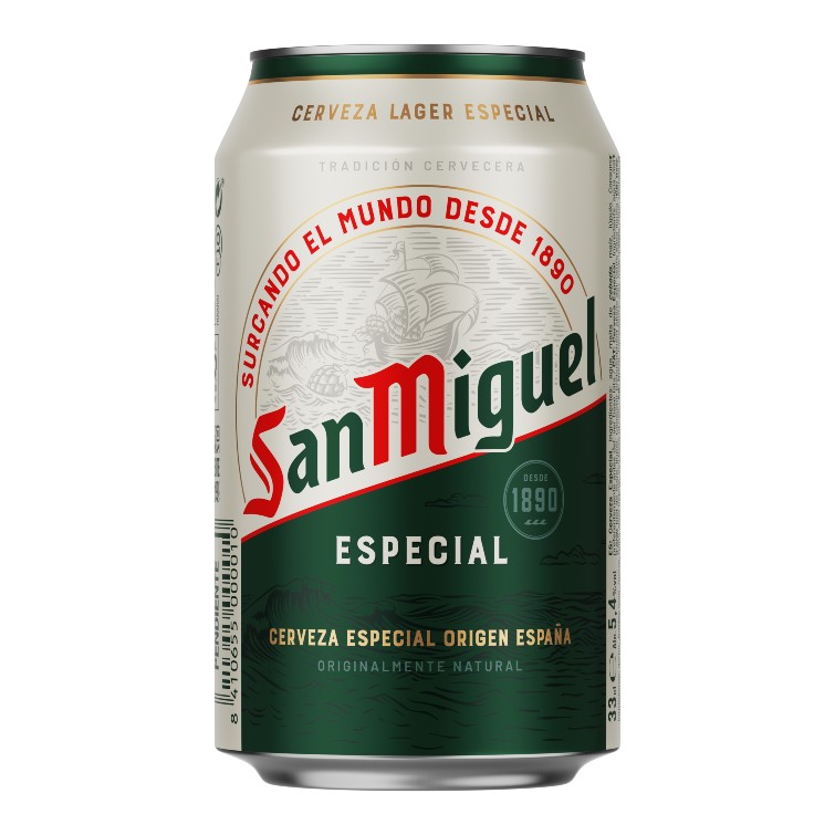 Paraqitja e markës SanMiguel ESPECIAL SURCANDO EL MUNDO DESDE 1890 CERVEZA LAGER ESPECIAL CERVEZA ESPECIAL ORIGEN ESPAÑA ORIGINALMENTE NATURAL