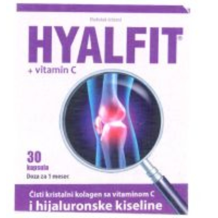Paraqitja e markës HYALFIT 30 kapsula Doza za 1 mesec Čisti kristalni kolagen sa vitaminom C i hijaluronske kiseline