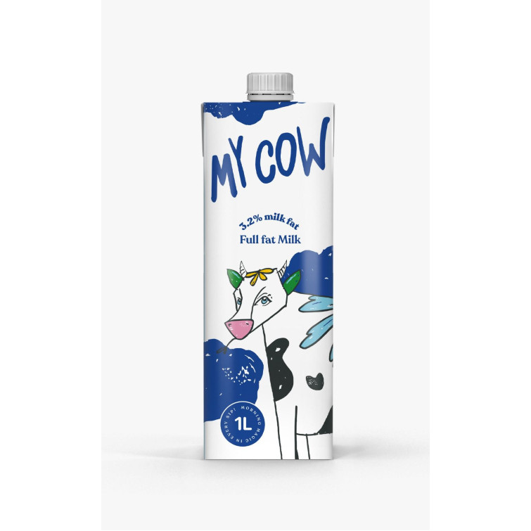 Paraqitja e markës MY COW, 3.2 % milk fat Full fat Milk, 1L MORNING MAGIC IN EVERY SIPT