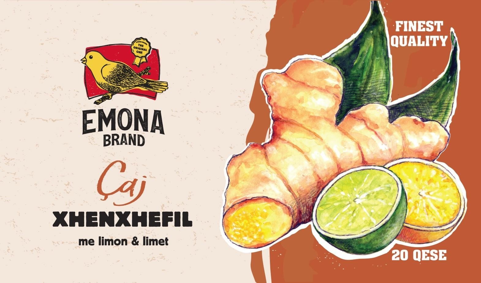 Paraqitja e markës EMONA BRAND caj XHENXHEFIL