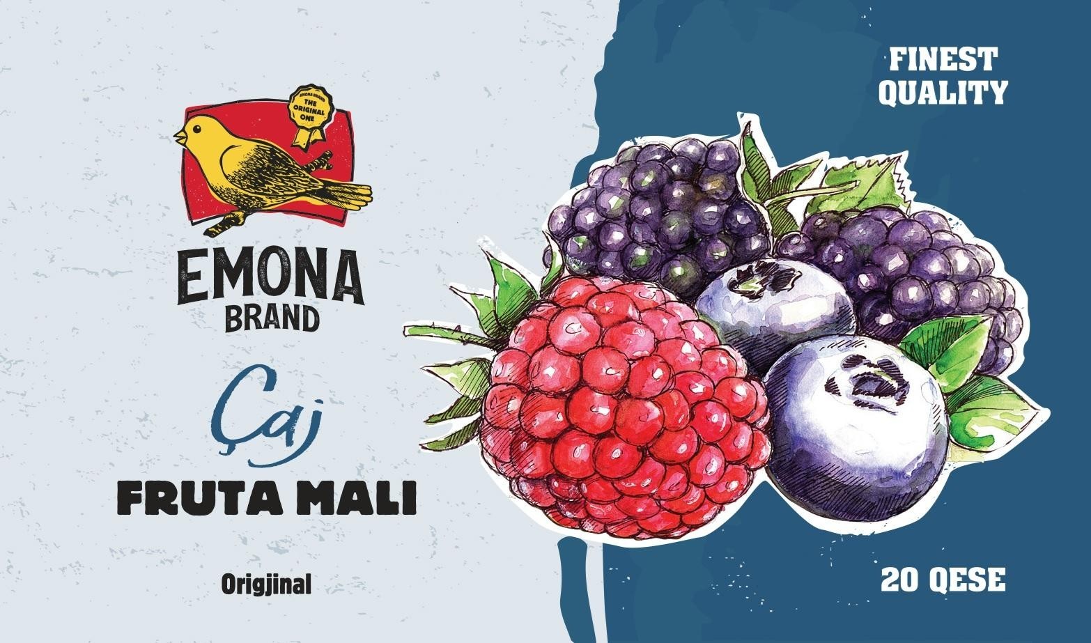 Paraqitja e markës emona brand caj fruta mali