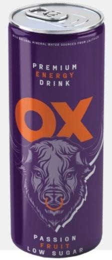Paraqitja e markës PREMIUM ENERGY DRINK OX PASSION FRUIT LOW SUGAR